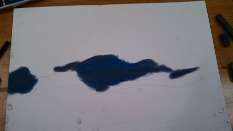 Three different colors of purple are used to create the mountain range