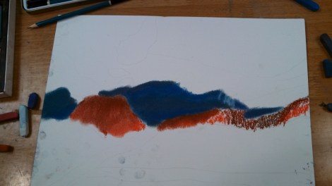 The foothills are red, orange, and maroon.