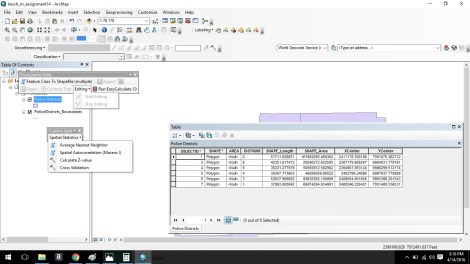 Figure 2: The new menus that are created, including the topography edits menu and the spatial statistics menu. This also shows the results of the Easy Calc add in (X and Y Center).