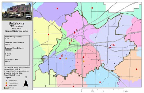 Figure 2: Figure 2. Results of using the nearest neighbor methods to calculate an index and z-score to determine clustering. Click on map for enlarged image.