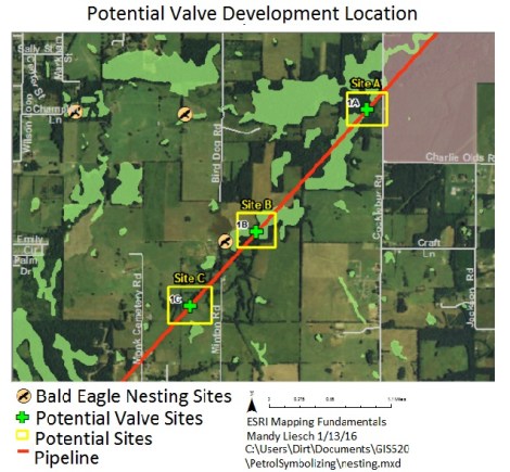 Figure 2: Potential Valve Development Locations Juxtaposed with Eagles Nest Locations
